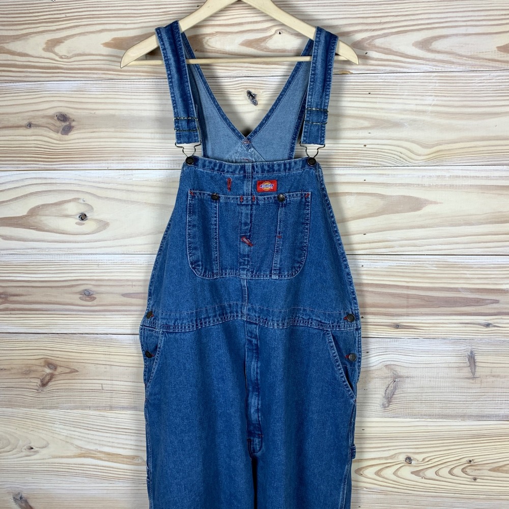 Dickies Overalls Mens 44x30 Blue Denim Bib Carpenter Workwear Utility